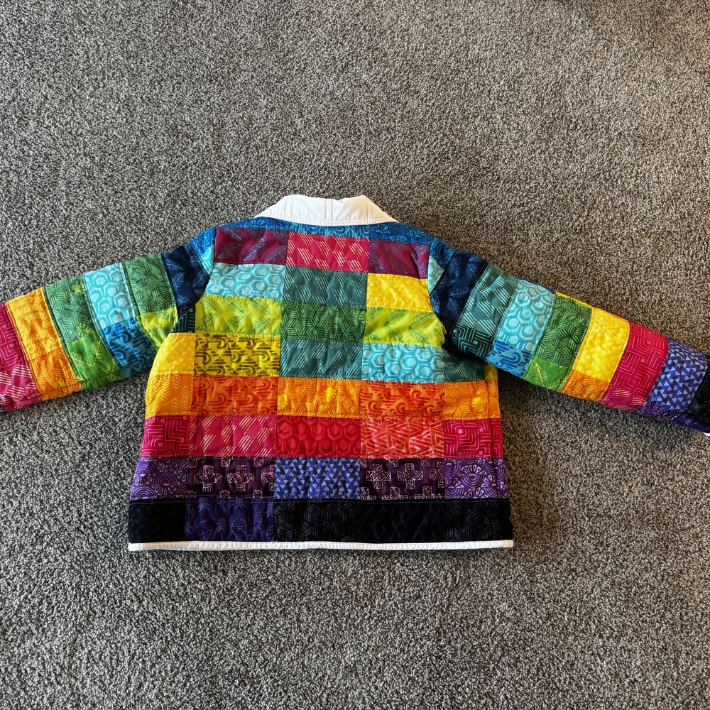 Kids Rainbow Patchwork Jacket with White Collar N… - image 2